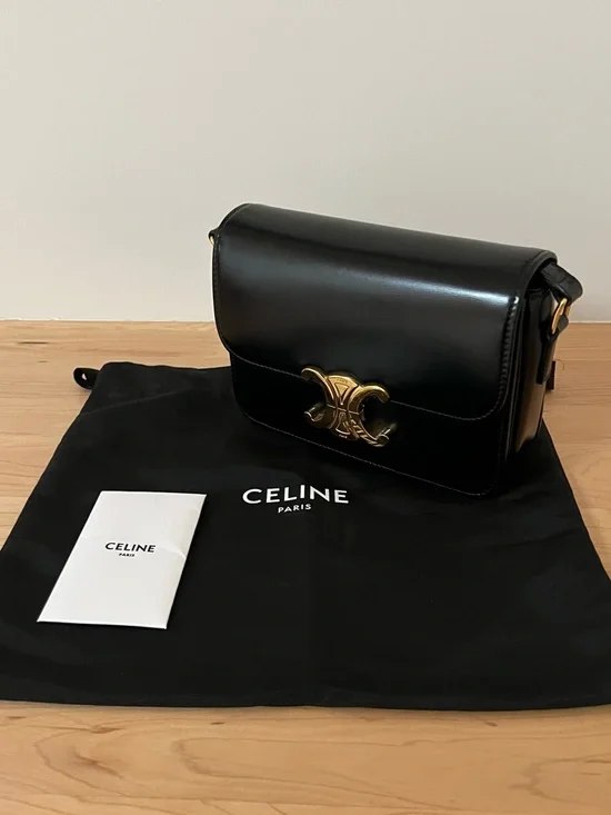 Authentic Celine Teen Triomphe Bag Black Shiny Calfskin - Picture 14 of 14